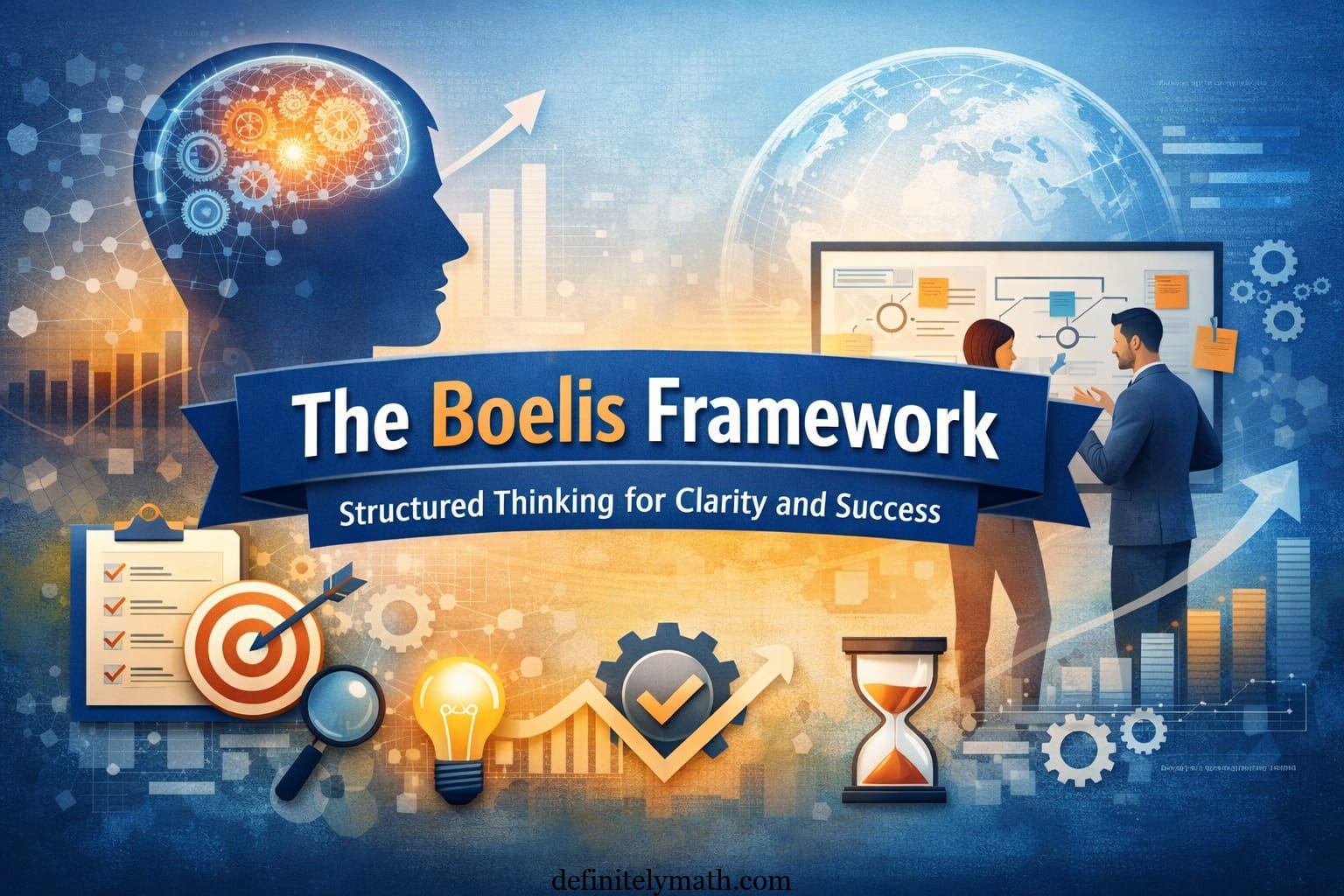 Conceptual illustration of the Boelis framework showing structured thinking, interconnected systems, and strategic decision-making.